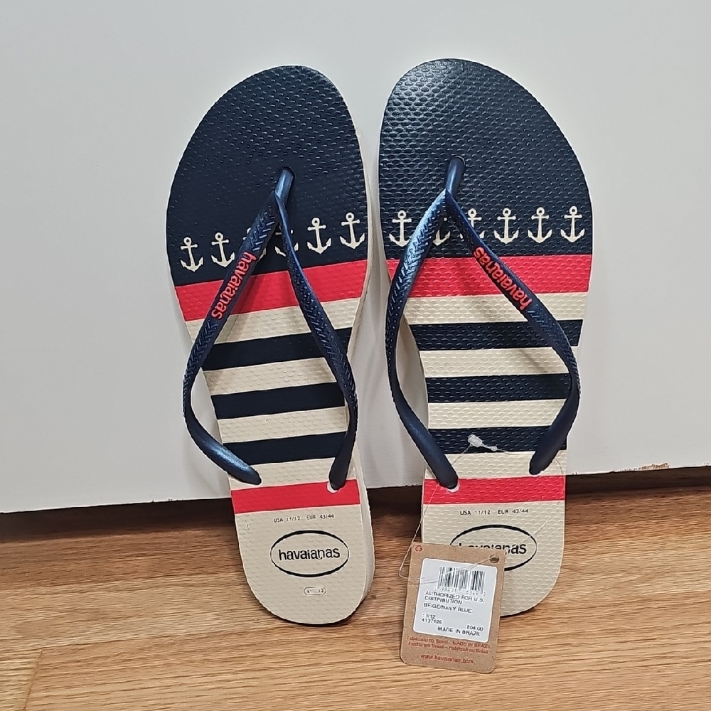 Havaianas Navy and Red Striped Flip Flops
